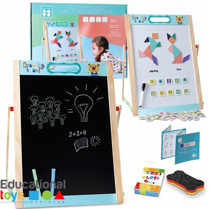 Double Sided Drawing board with Tangram Puzzles