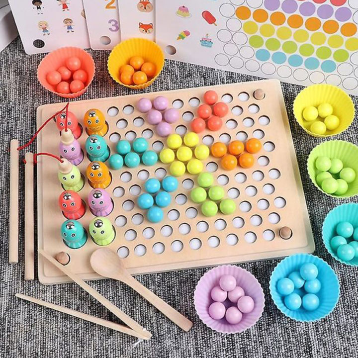 3 in 1 Wooden Magnetic Fishing Game and Bead Holder Set
