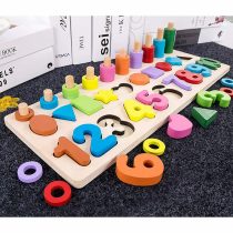 Wooden number and shape puzzle board