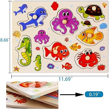 Wooden Sea Animals Knobbed Puzzle